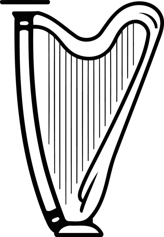 A simple, black and white line art illustration of a harp vector