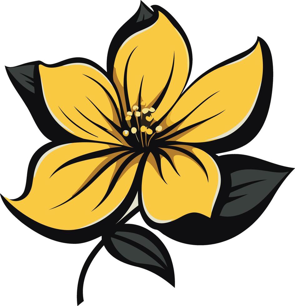 Yellow Flower with Black Outline vector