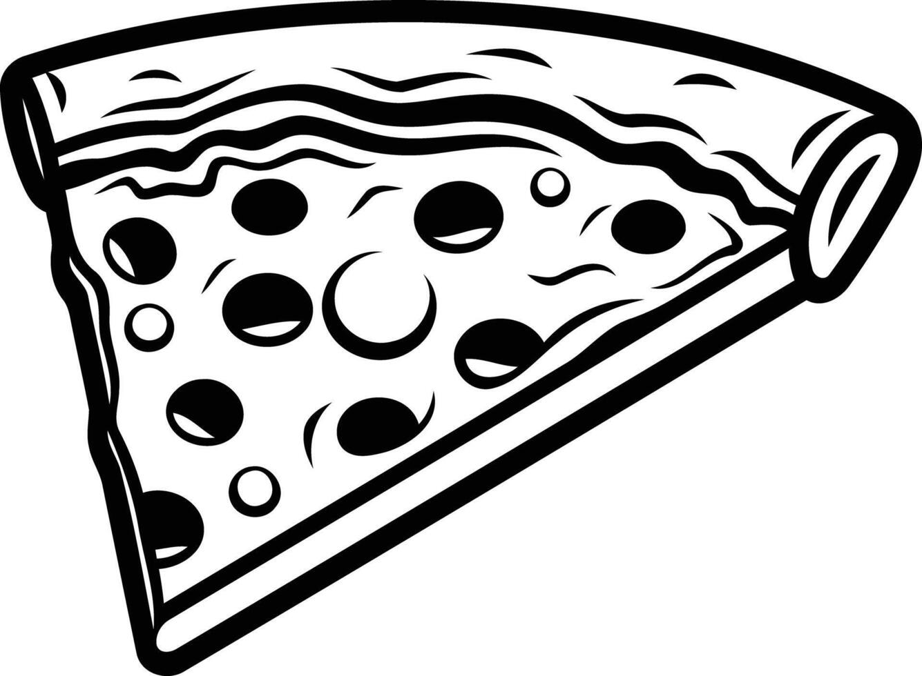 A classic slice of pizza, illustrated in a bold, black and white style vector