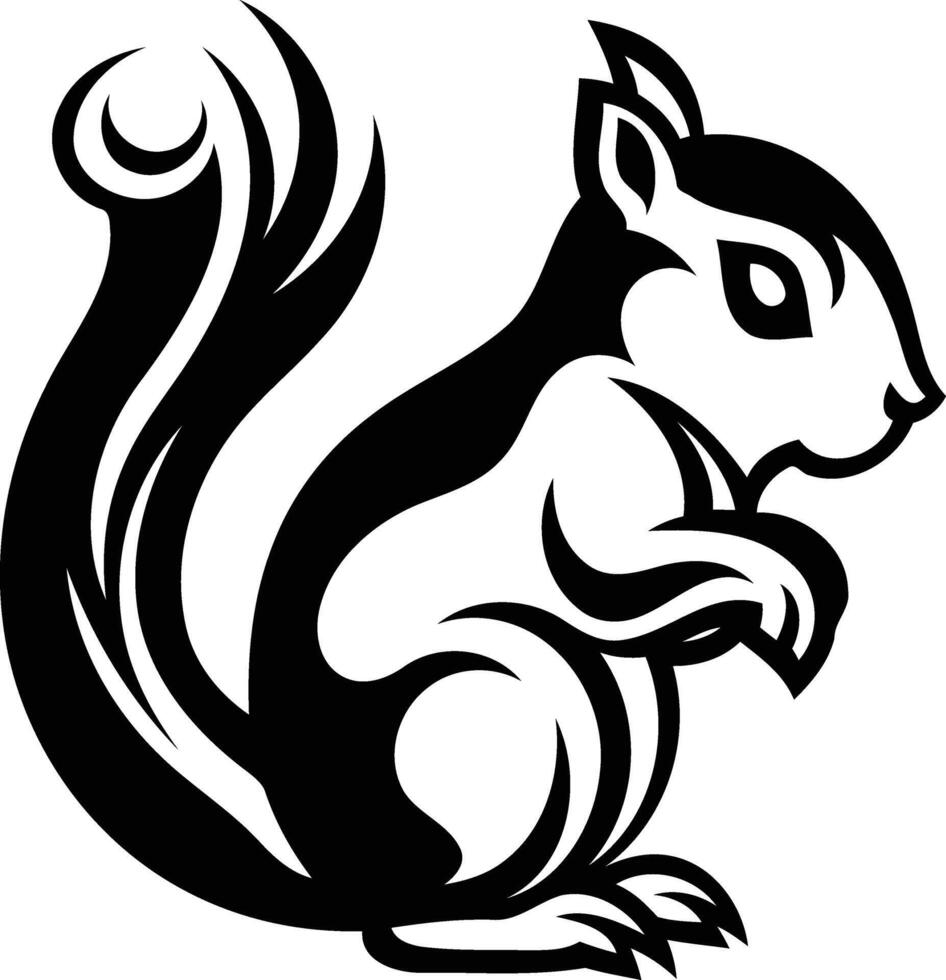 Black and white tribal tattoo design of a squirrel, perfect for use on t shirts, stickers, or other merchandise vector
