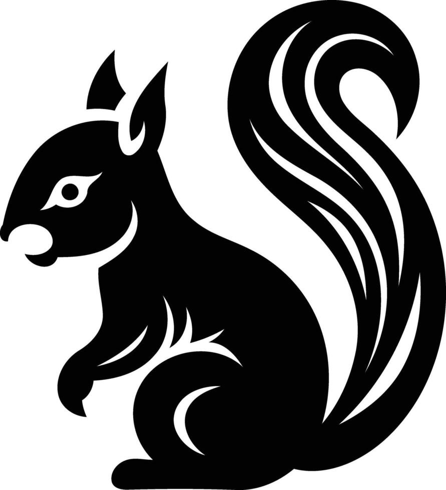 A stylized silhouette of a squirrel in black and white vector