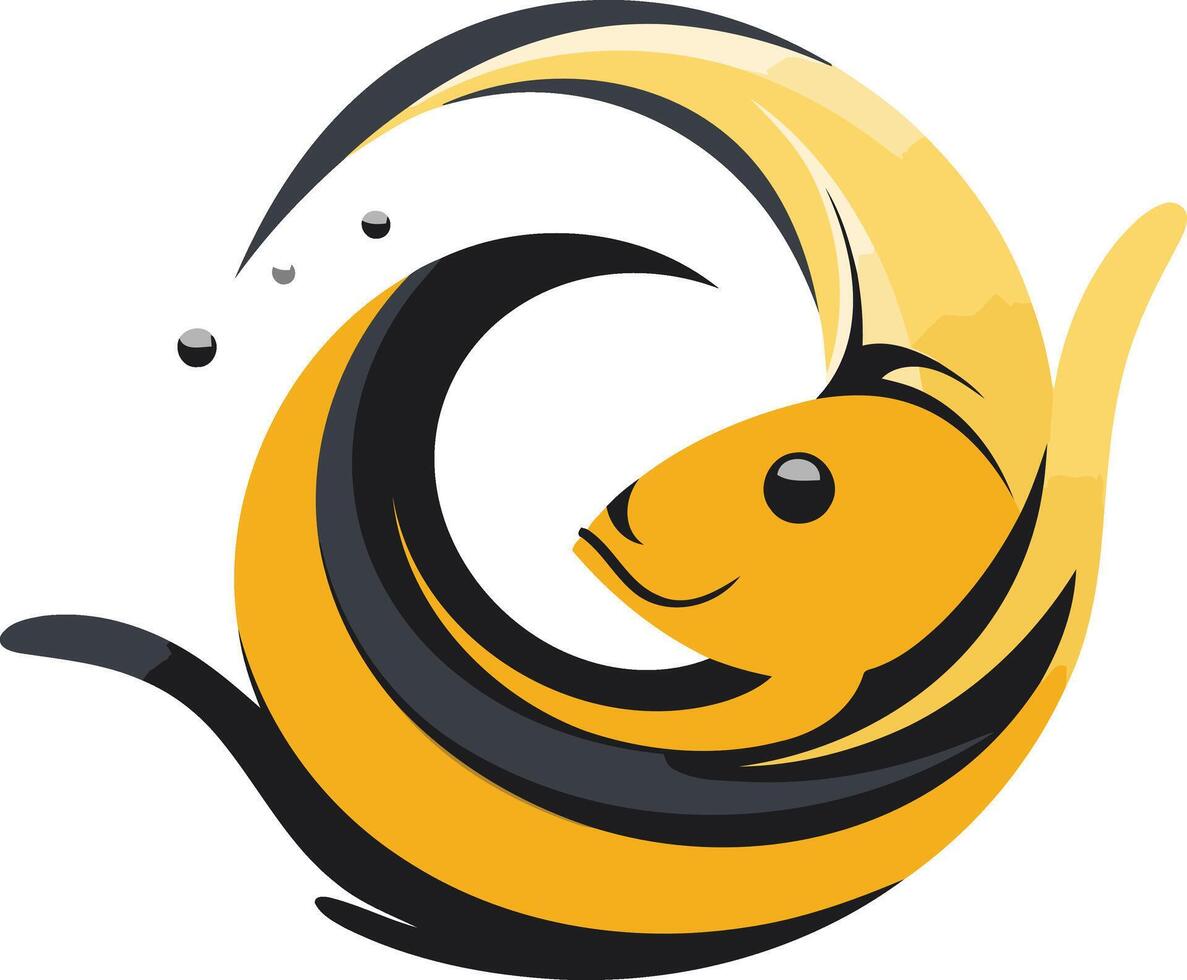 Abstract Illustration of a Yellow Fish in a Wave vector