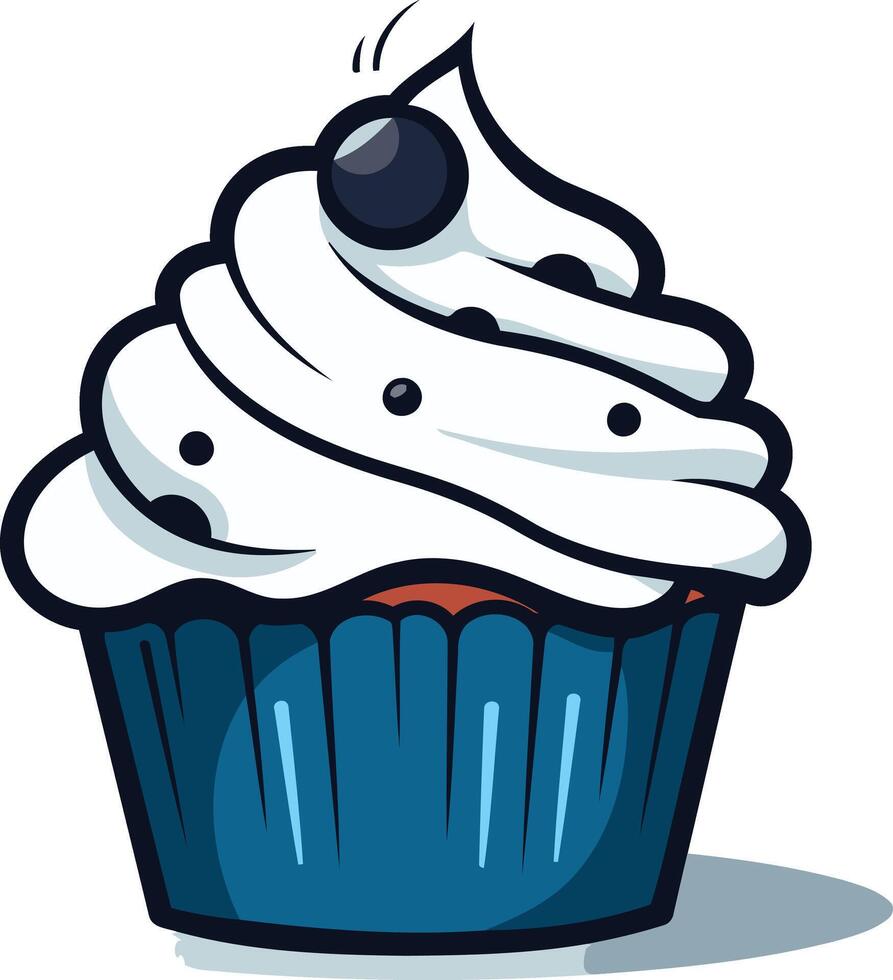 Cartoon Cupcake with Blue Frosting and Sprinkles vector