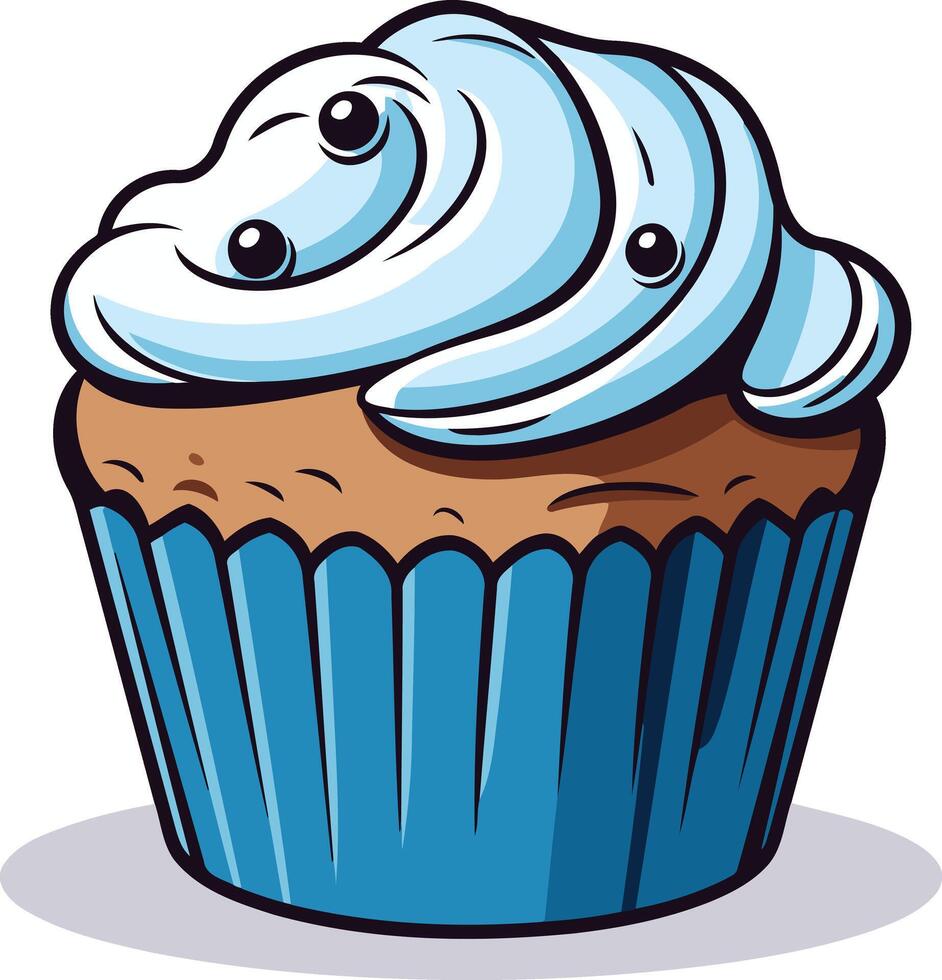 Blue Frosting Cupcake with Chocolate Sprinkles vector