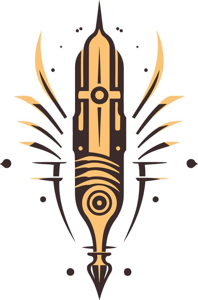 Abstract Design of a Golden Quill with Wings vector