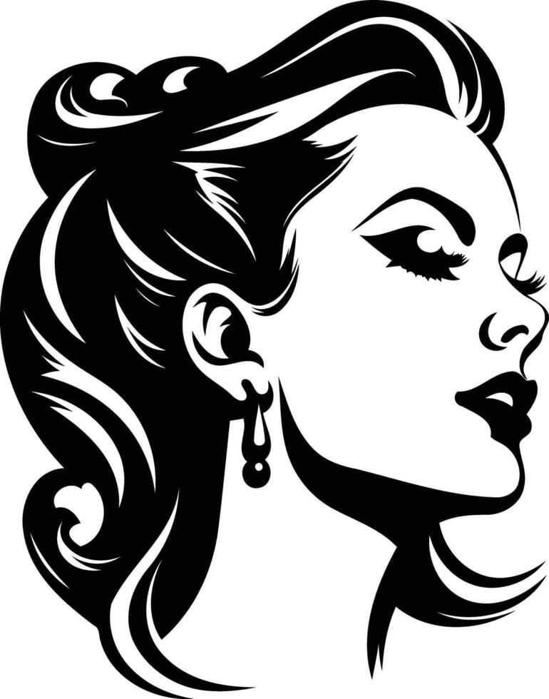 Stylish black and white tattoo design of a woman's profile vector