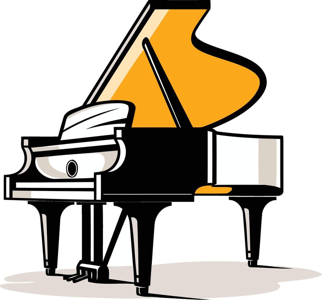 Grand Piano with Open Lid in Yellow and Black vector