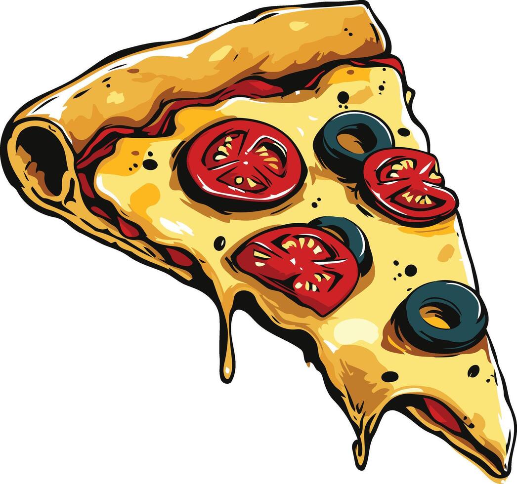 Delicious Pizza Slice with Melted Cheese and Toppings vector