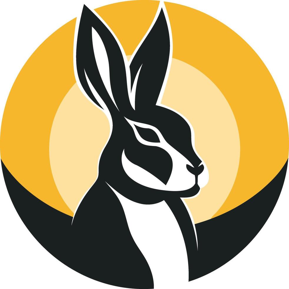 Black And White Silhouette Of A Rabbit In A Yellow Circle vector