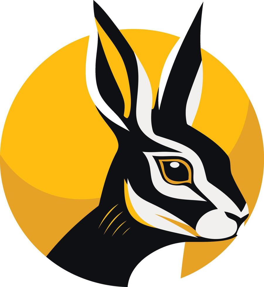 Black and White Rabbit Silhouette on Yellow Circle vector