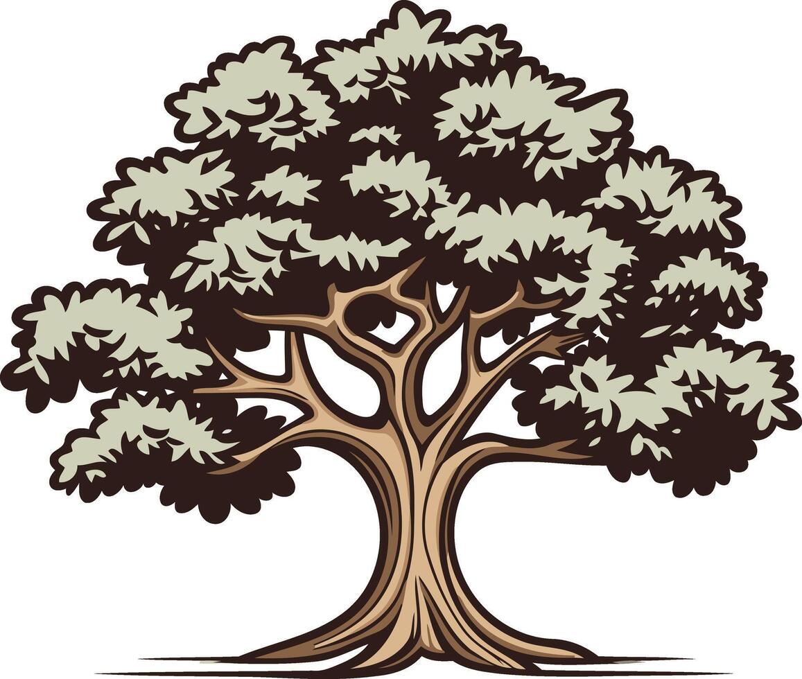 Oak Tree Illustration with Detailed Branches vector