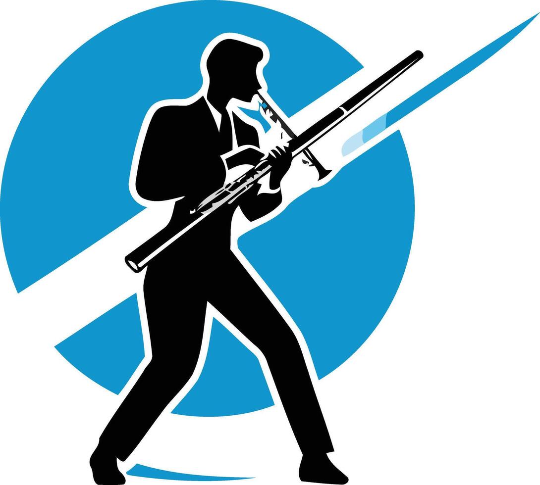 Silhouette of a Musician Playing a Long Flute vector
