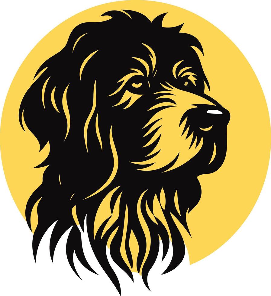 Black Dog Portrait with Yellow Background vector