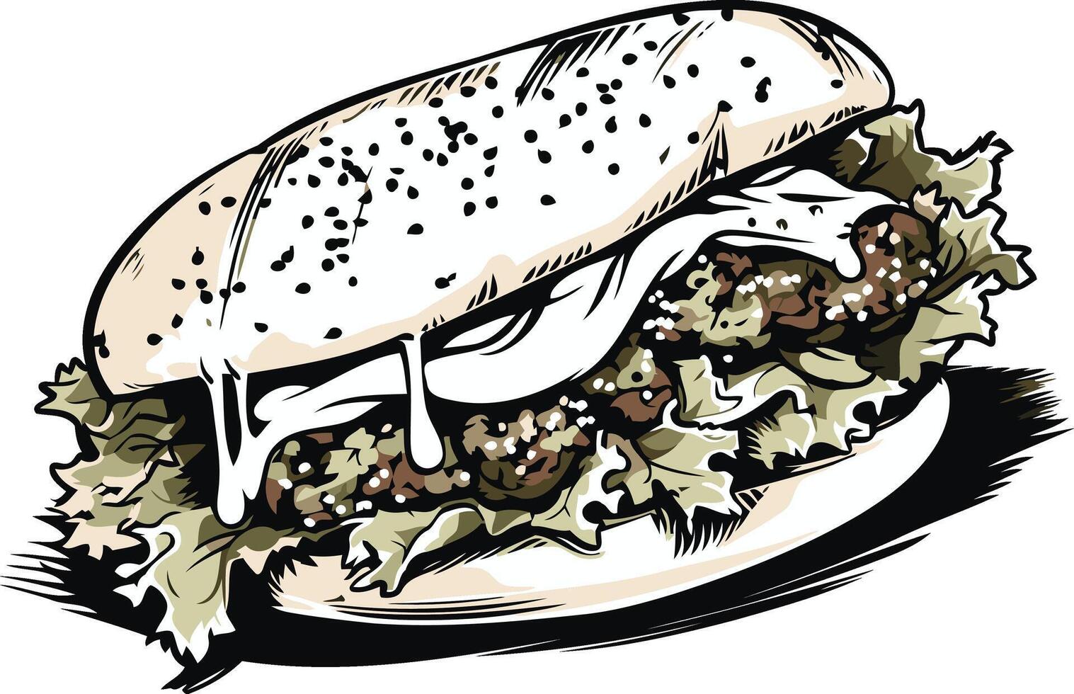 Delicious Burger with Lettuce and Sauce vector
