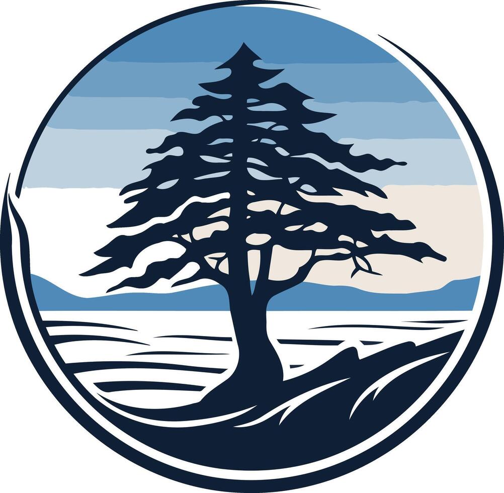 Silhouette of a Pine Tree on a Coastline vector