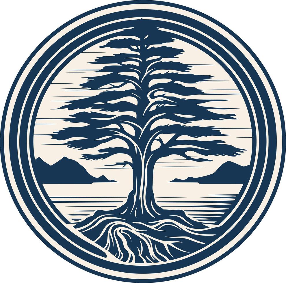 Tree Silhouette in Circular Frame vector