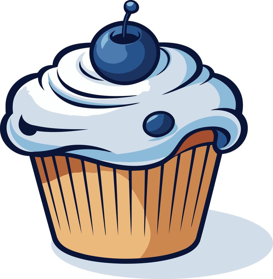 Cartoon Blueberry Cupcake with Swirling Frosting vector