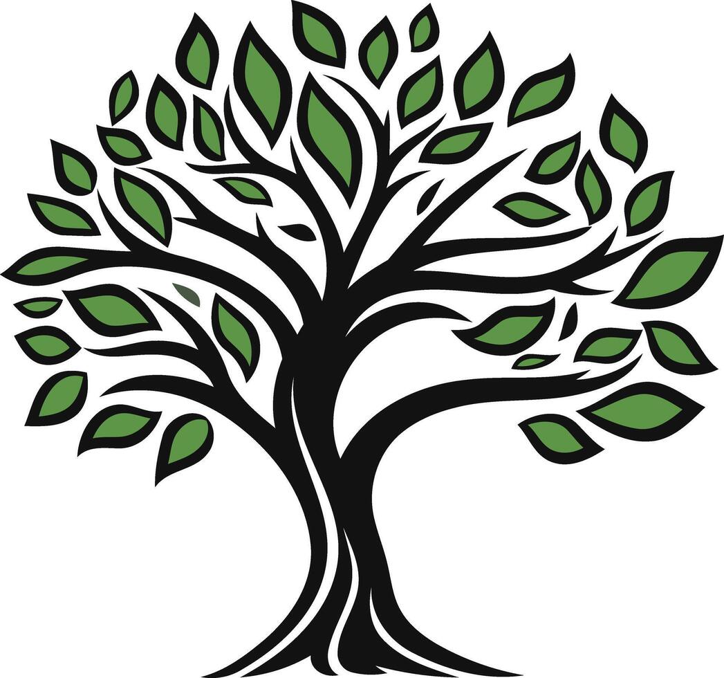 Stylized Tree with Green Leaves and Black Branches vector