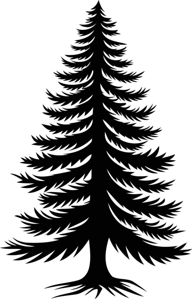 Simple black and white silhouette of a pine tree, perfect for logo design, branding, or seasonal projects vector