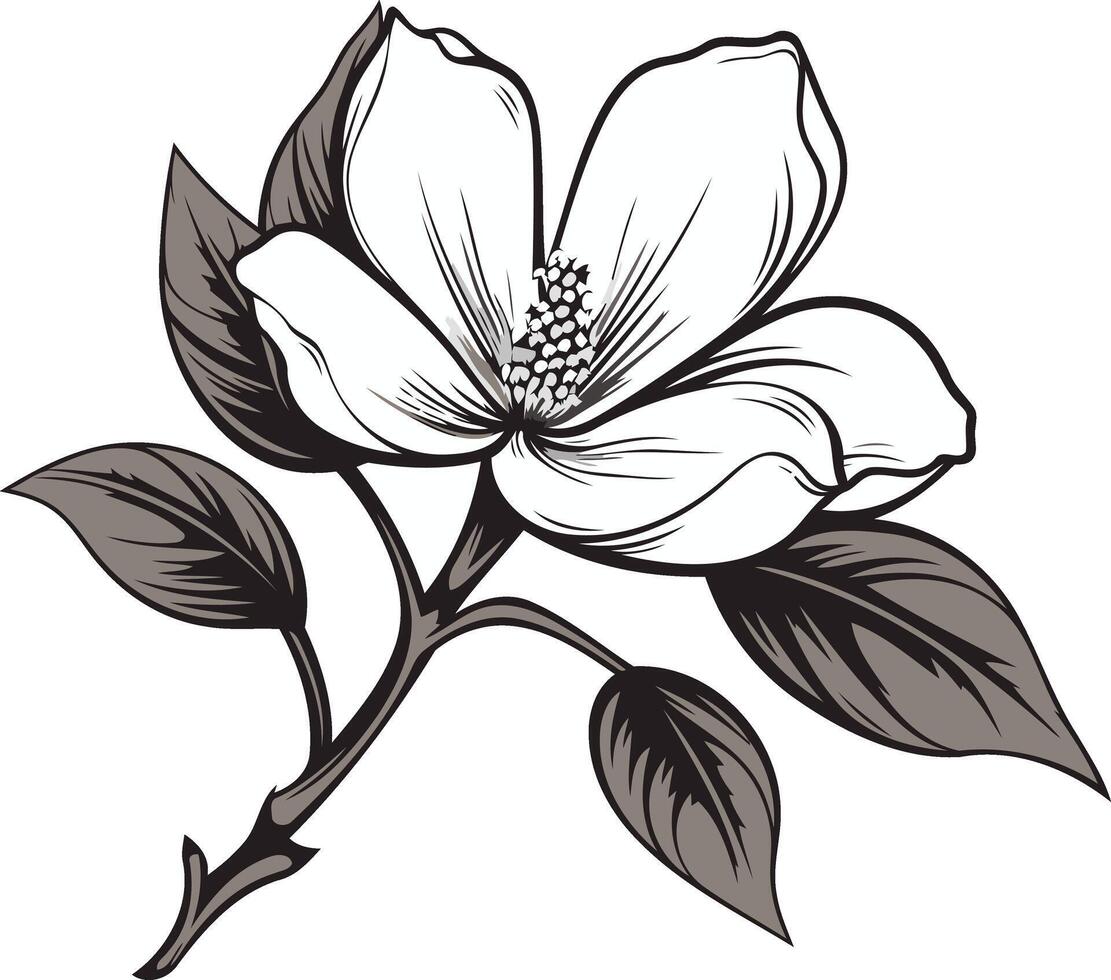 Black and White Illustration of a Blooming Flower vector
