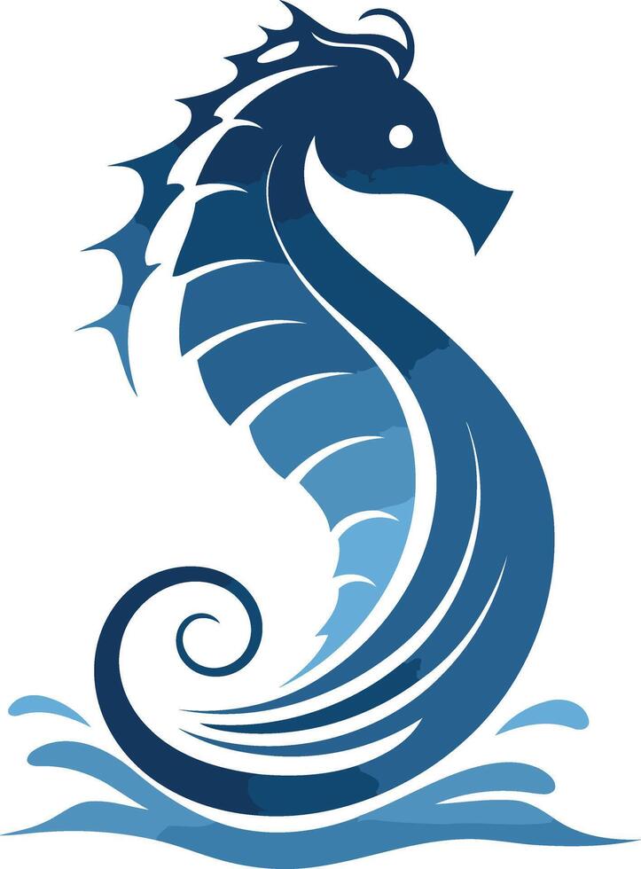 Blue Seahorse Silhouette with Water Splashes vector
