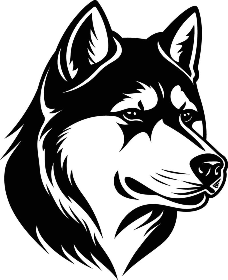 A bold and striking black and white illustration of a husky's head vector