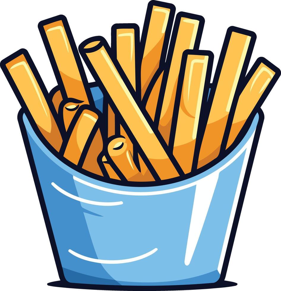 Cartoon Illustration of French Fries in a Blue Paper Container vector