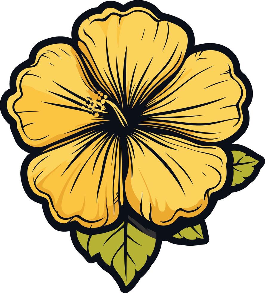 Yellow Hibiscus Flower with Green Leaves vector