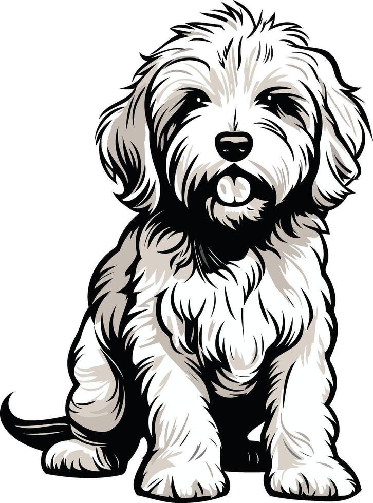 Cute White Dog Sitting with Tongue Out vector