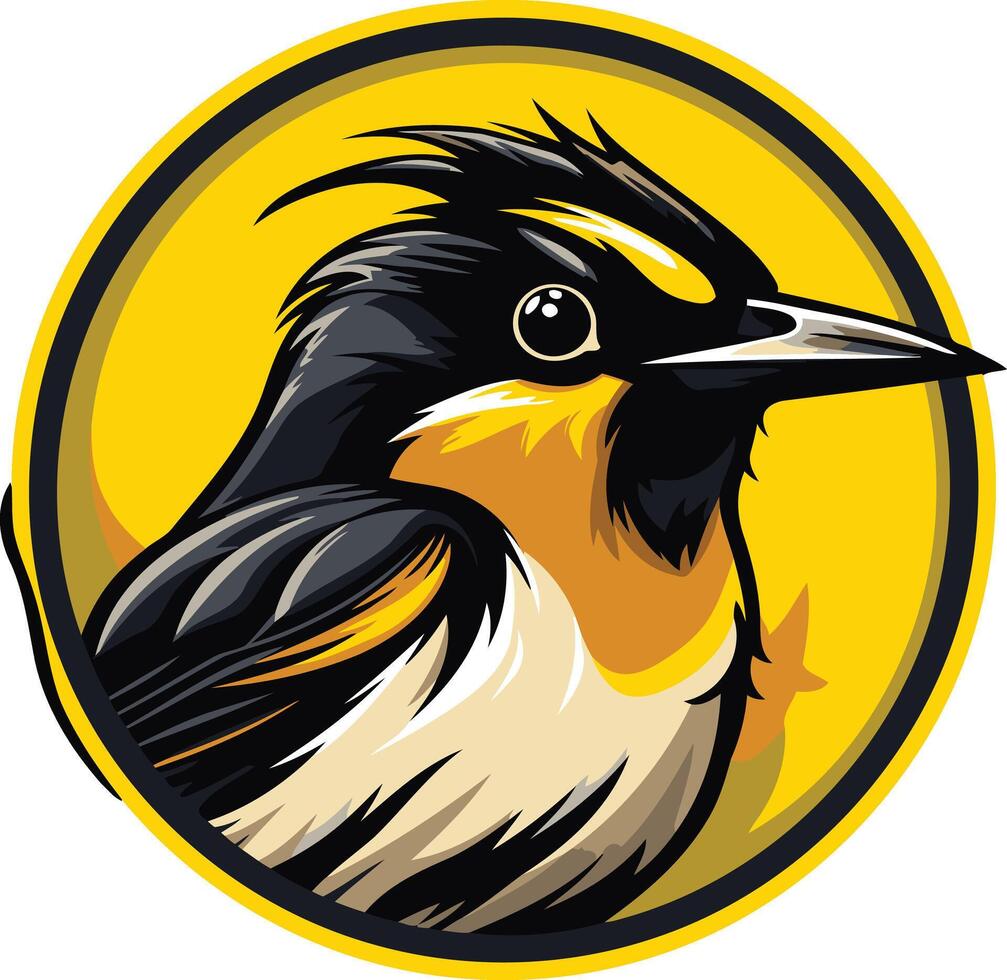 Yellow and Black Bird Portrait in Circle vector