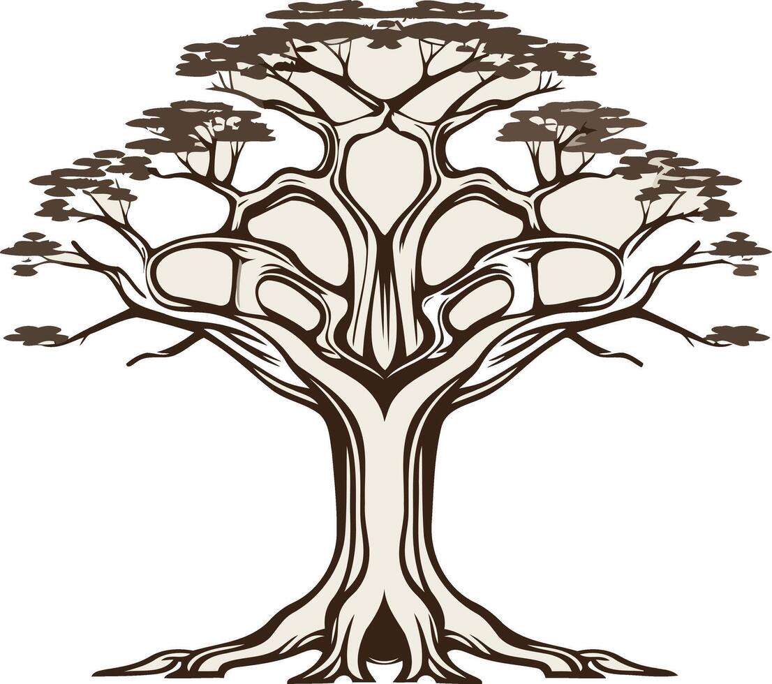 Detailed Illustration of a Tree with Twisted Branches vector