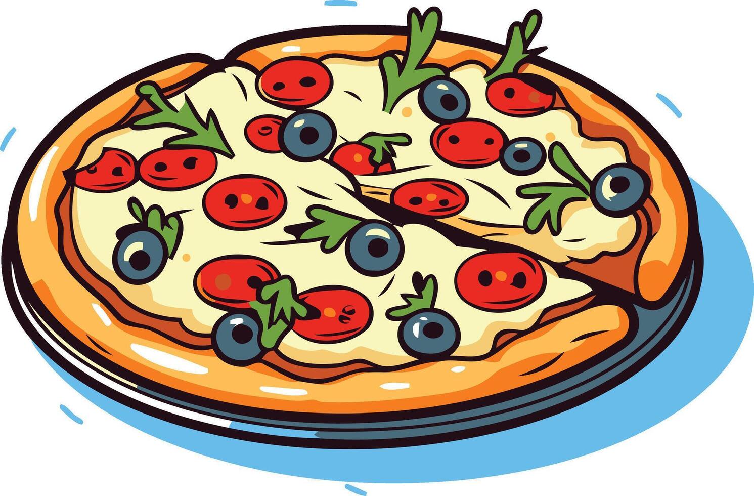 Cartoon Pizza with Toppings and a Missing Slice vector