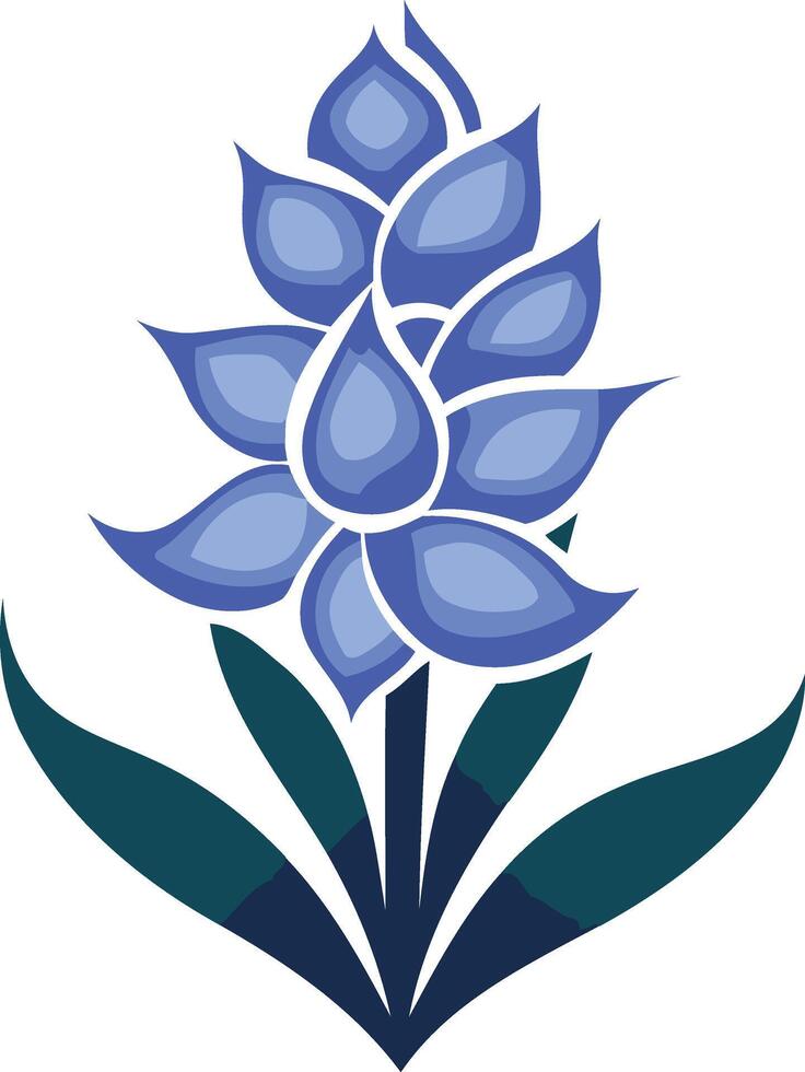 Stylized Blue Flower with Green Leaves vector
