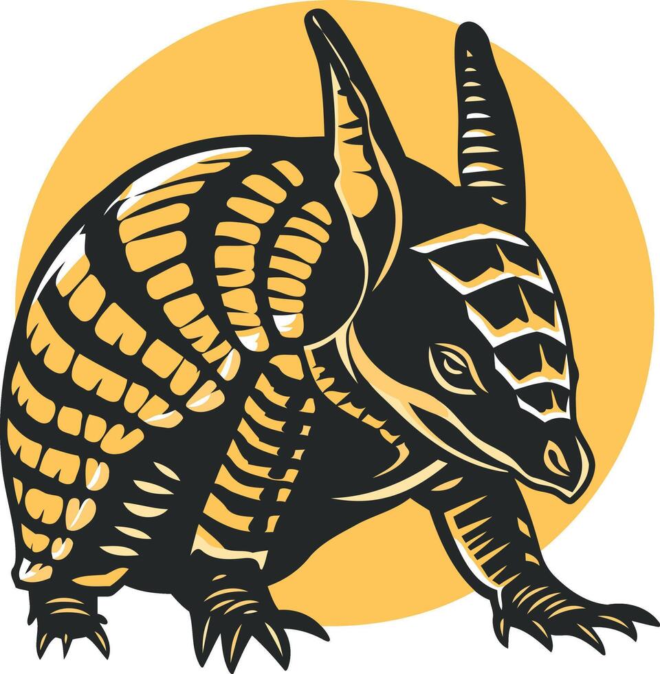 Armadillo Illustration with Yellow Circle Background vector