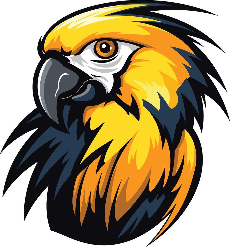 Yellow and Black Parrot Head Illustration vector
