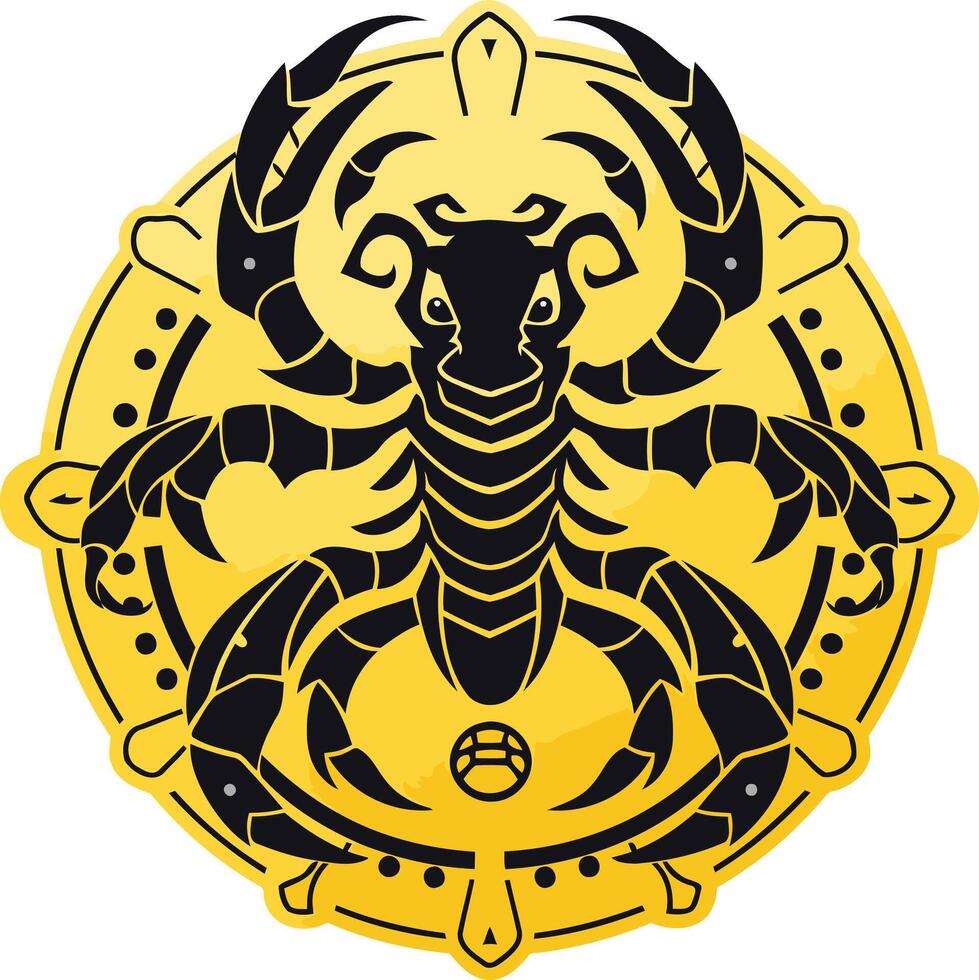 Black Scorpion Illustration on Yellow Circular Background vector