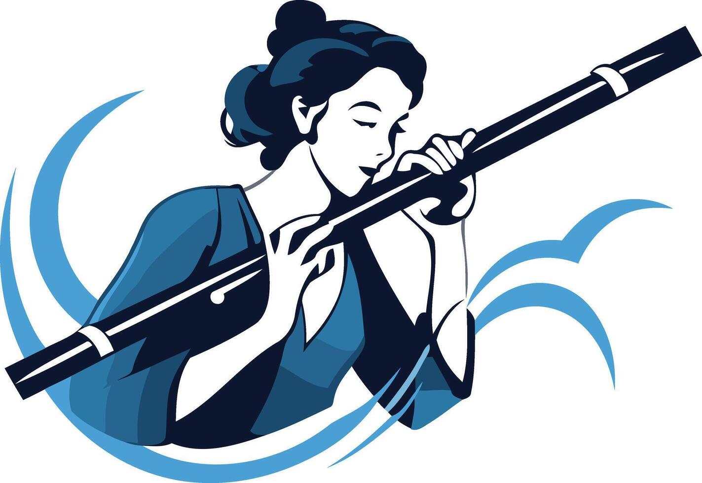 Woman Looking Through Telescope with Ocean Waves vector