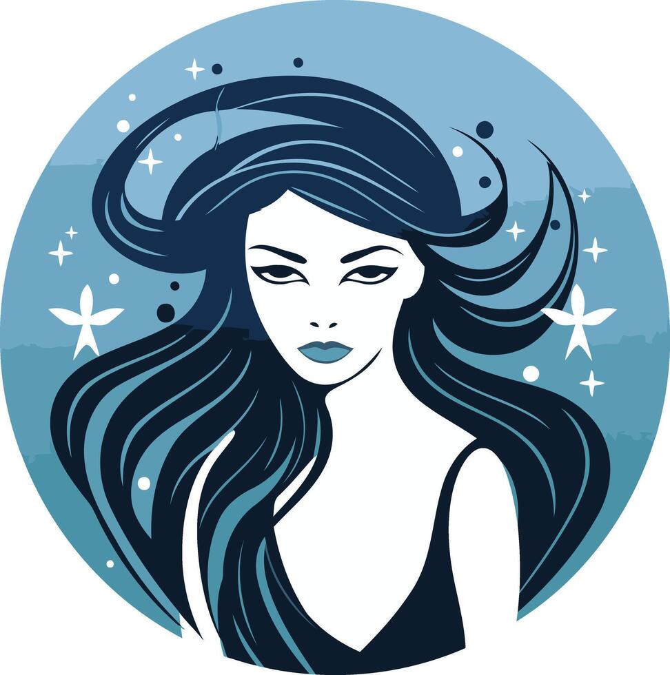 Blue-Haired Woman in a Circular Frame vector