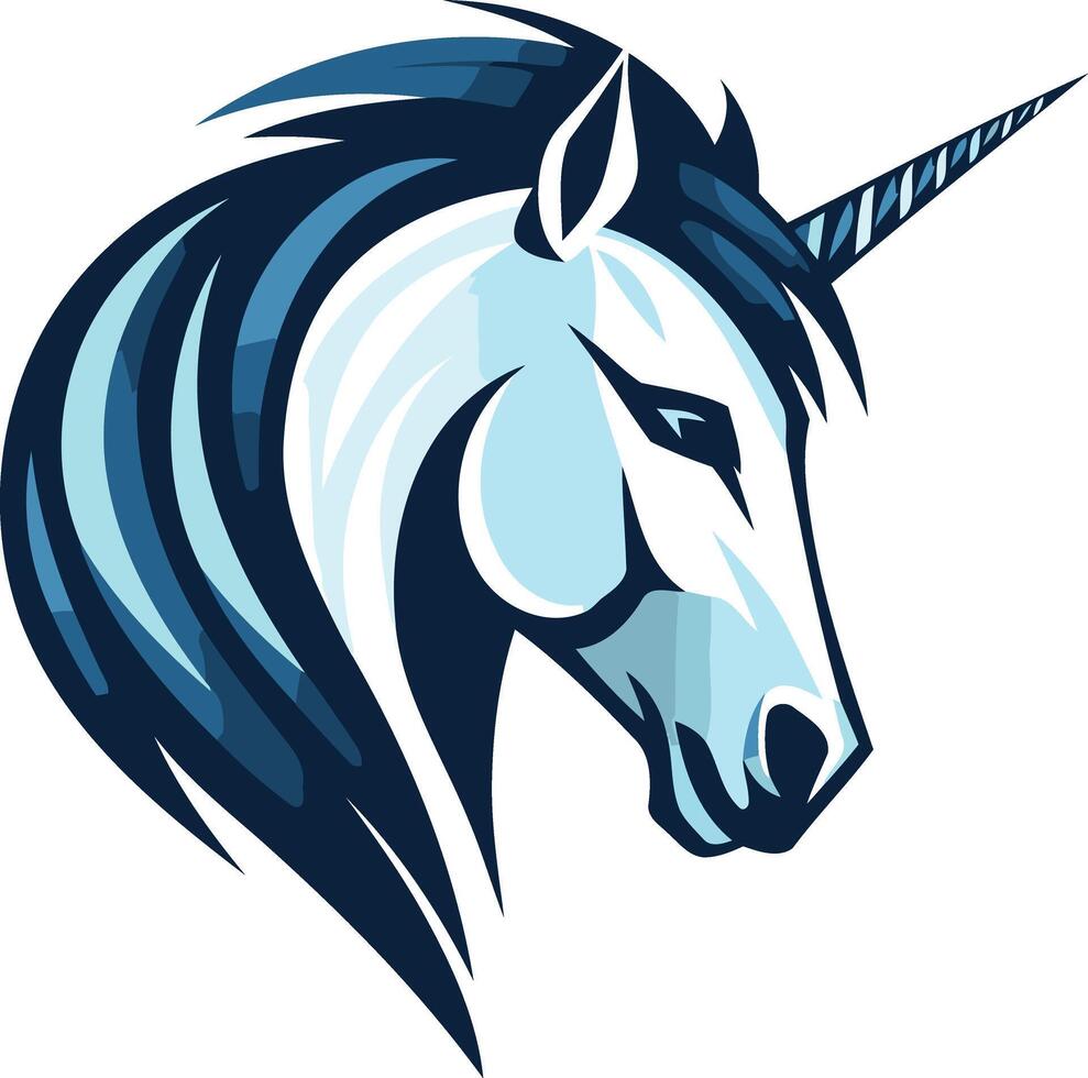Blue and White Unicorn Head Illustration vector