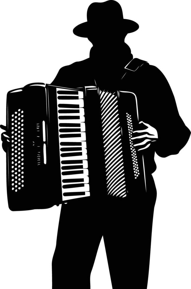 A striking silhouette of a musician playing an accordion vector