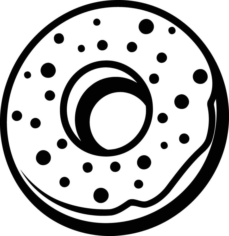 Simple black and white illustration of a donut with sprinkles vector
