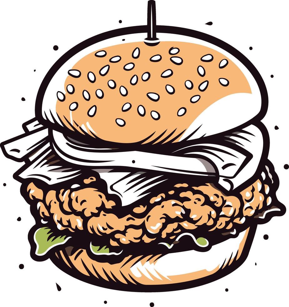 Cartoon Illustration of a Fried Chicken Burger vector