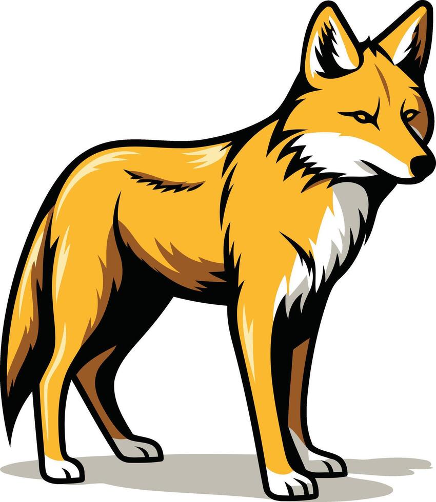 A Yellow Wolf Standing on White Background vector