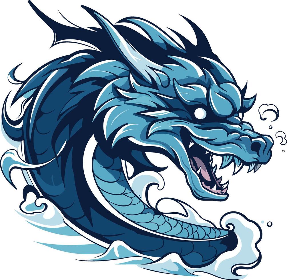 Blue Dragon with Open Mouth Illustration vector
