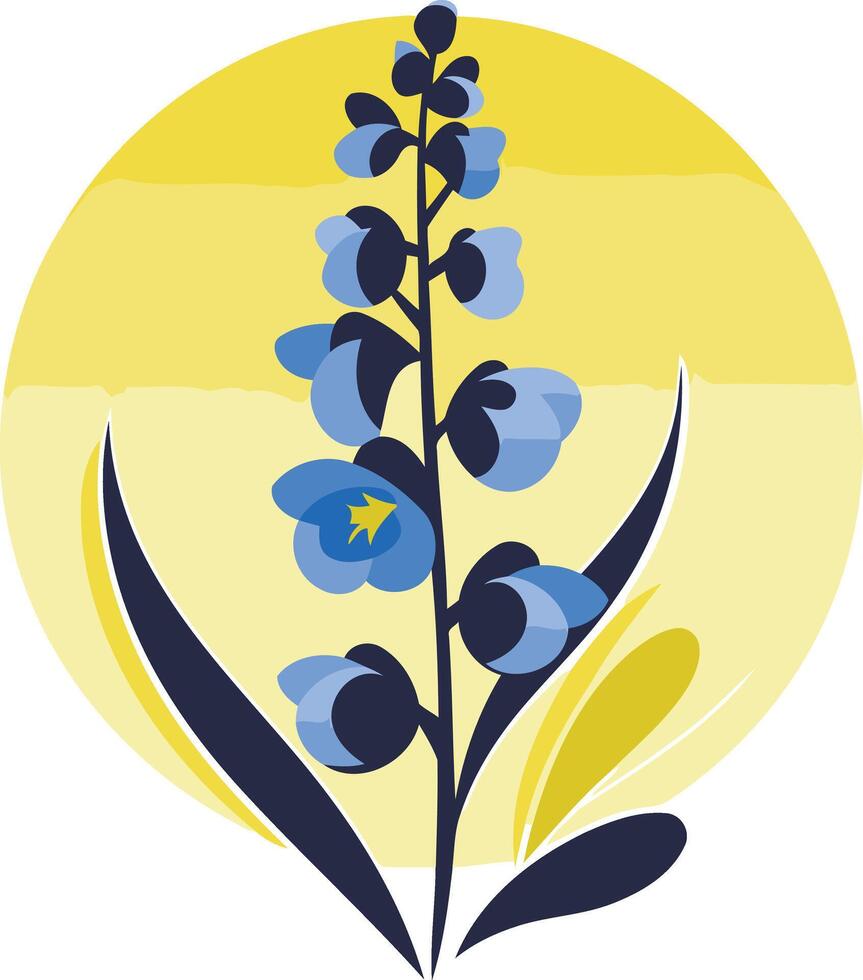 Blue Flower Blooms Against a Yellow Sun vector