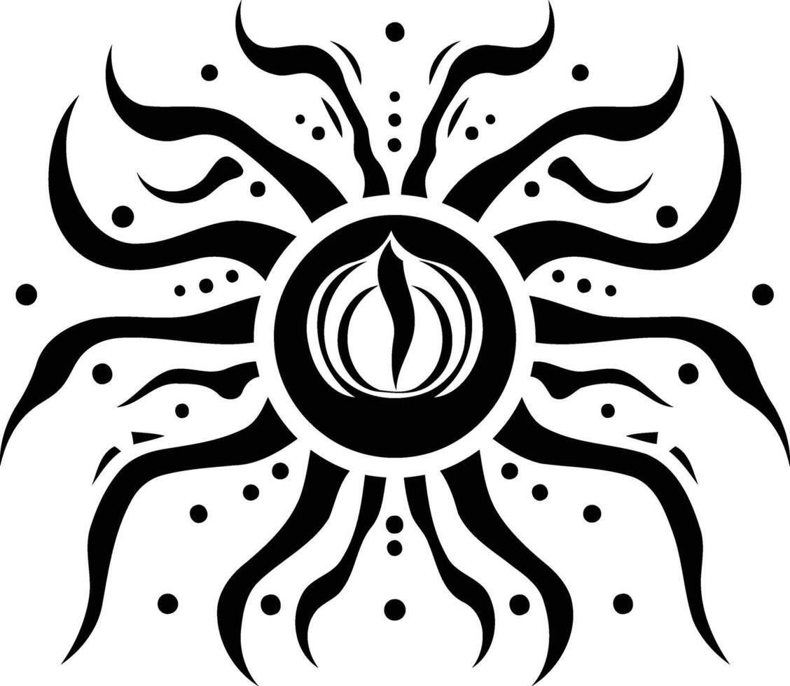 Intricate tribal sun tattoo design with an eye in the center, perfect for body art inspiration vector
