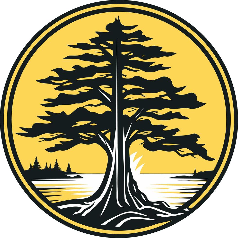 Tree by the Water in a Circular Frame vector