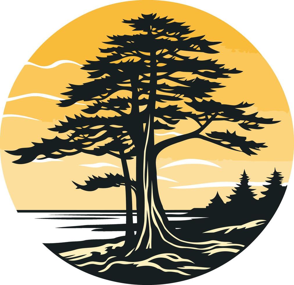 Silhouette of a Tree Against a Sunset vector