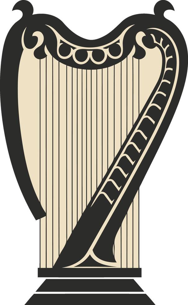 A Black and White Illustration of a Harp vector