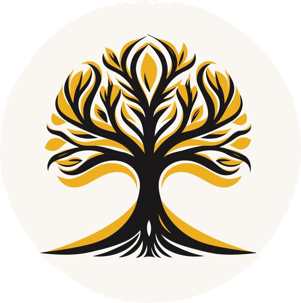 Stylized Tree with Golden Leaves vector
